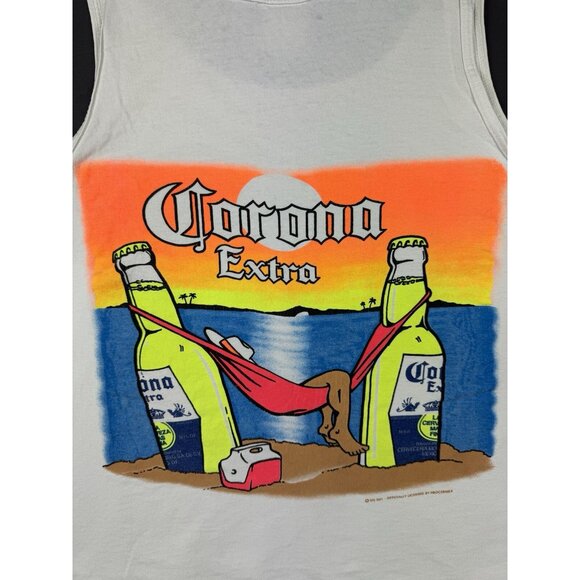 Vintage 90s Corona Extra Beer Promo Drink Alcohol Beach Tank Top - Picture 4 of 14